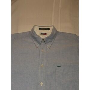 🇺🇲TOMMY HILFIGER SHIRT MENS LARGE BLUE DENIM LONG SLEEVE BUTTON UP VINTAGE🇺🇲